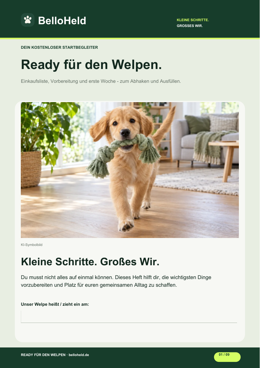 Cover der neunseitigen BelloHeld-Welpen-Checkliste