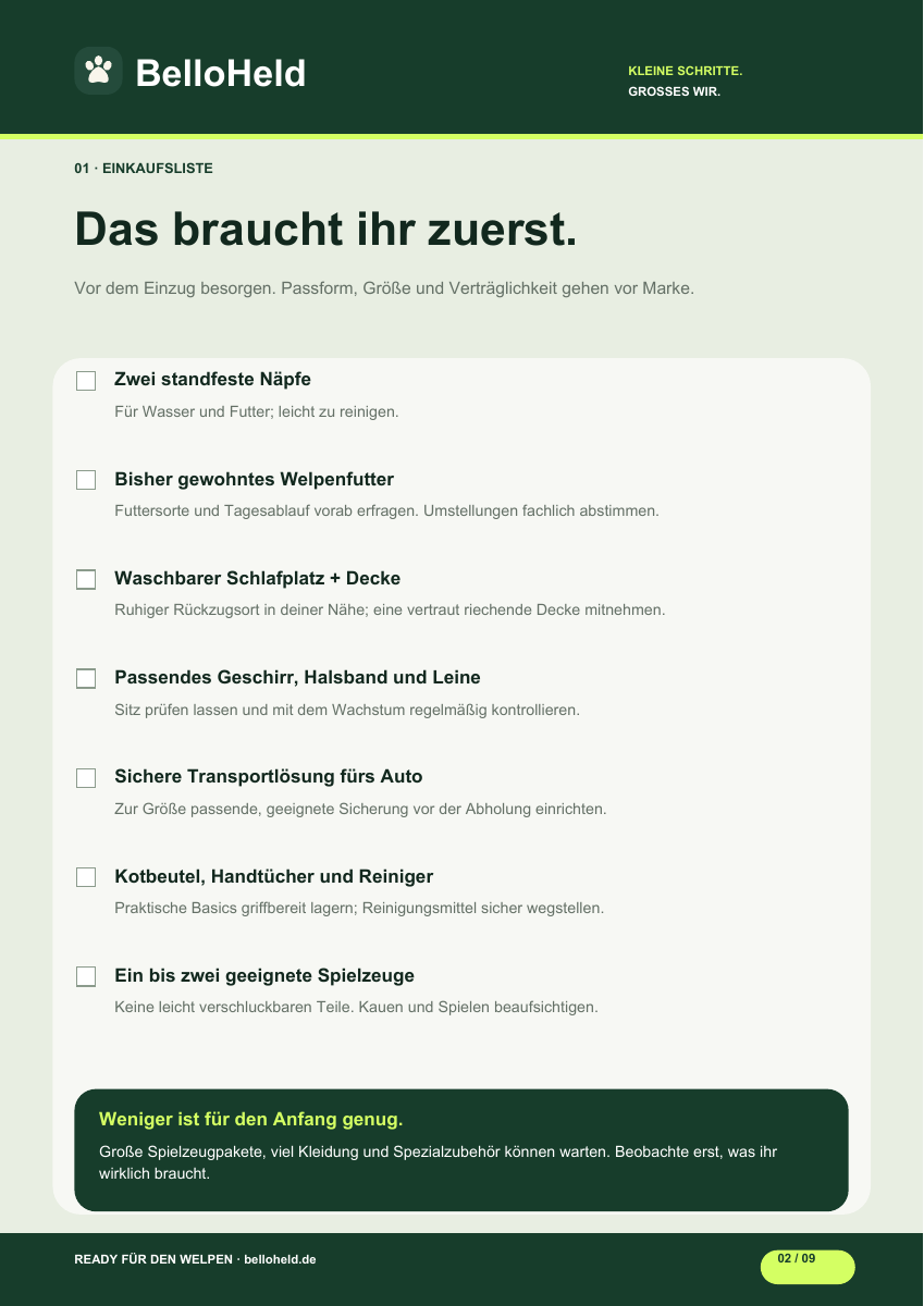 Echte Innenseite der Checkliste mit ausfüllbarer Einkaufsliste