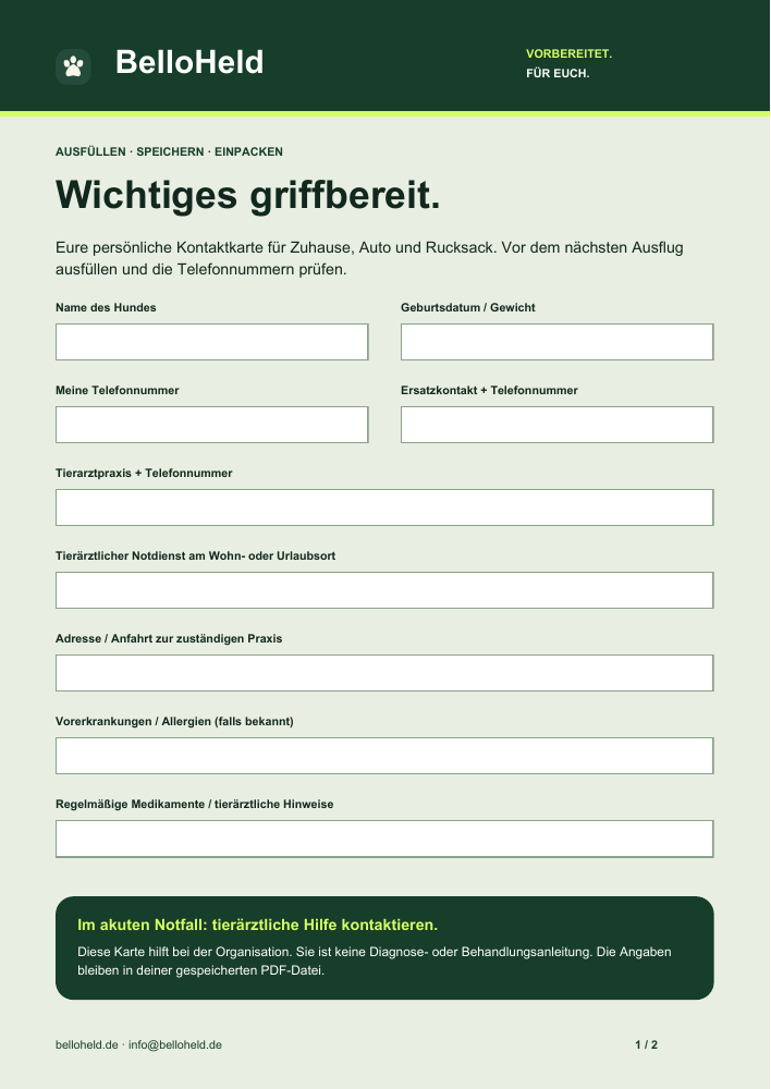 Vorschau der ausfüllbaren BelloHeld-Notfallkarte